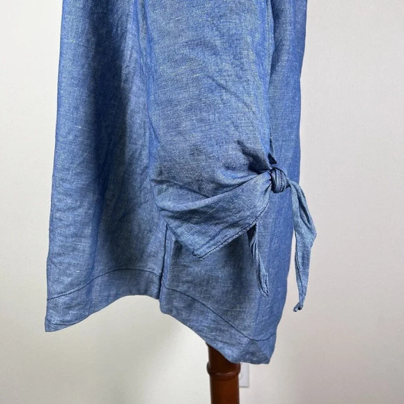 Free People Denim Off The Shoulder Top Size Medium Chambray Blouse Blue Summer - Picture 11 of 16